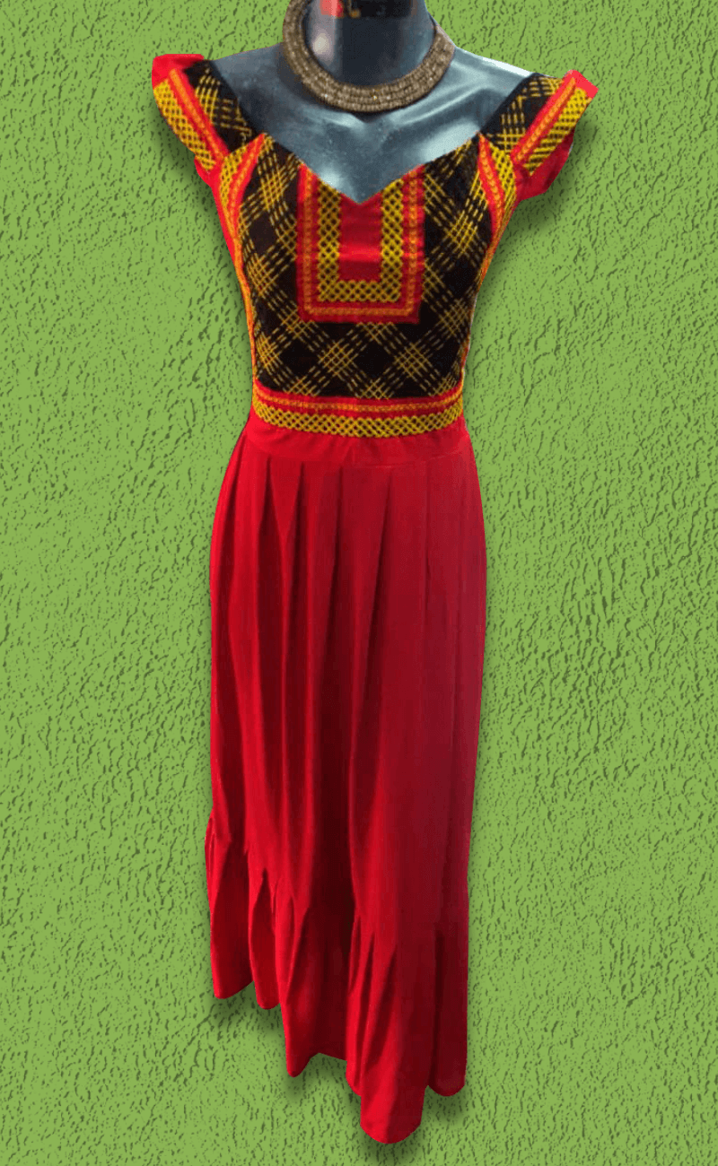 vestido rojo tejido artesanal bordado de cadenilla